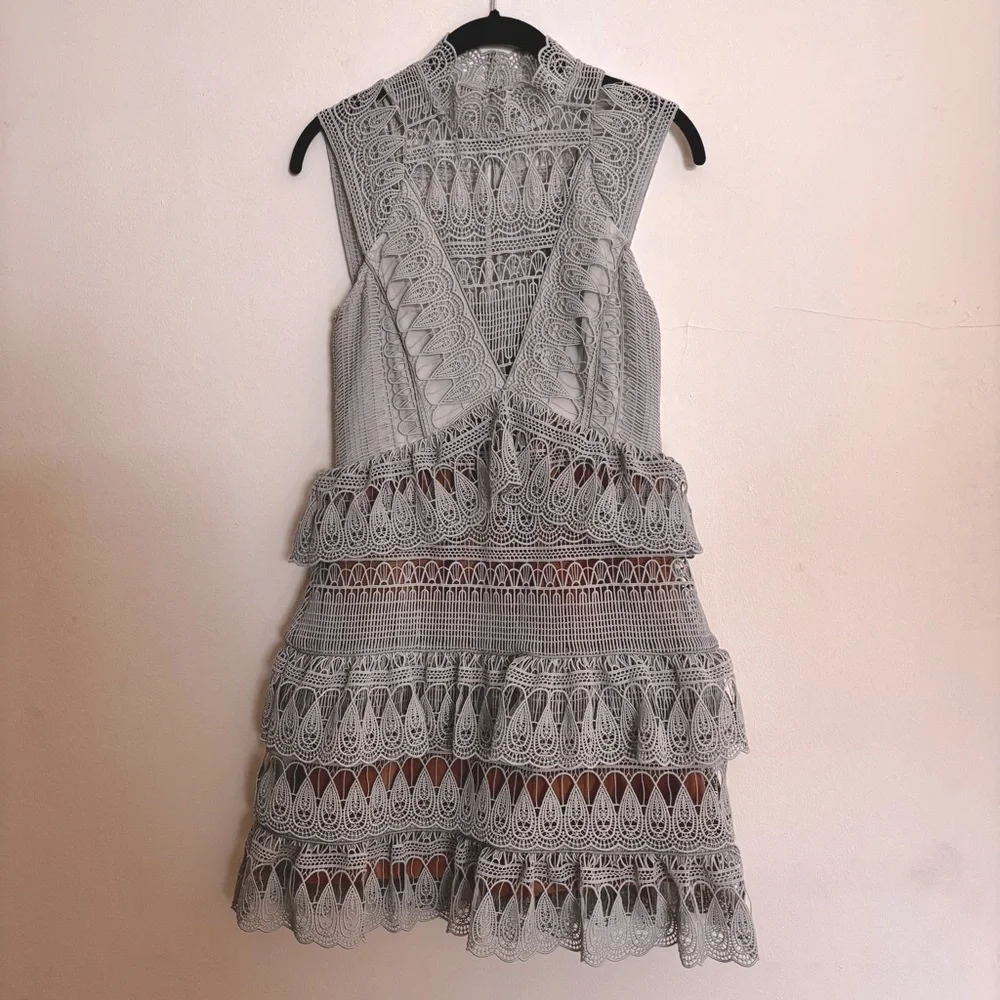 SELF-PORTRAIT Teardrop Guipure Panelled Mini Dress - Size 6 - Picture 7 of 11